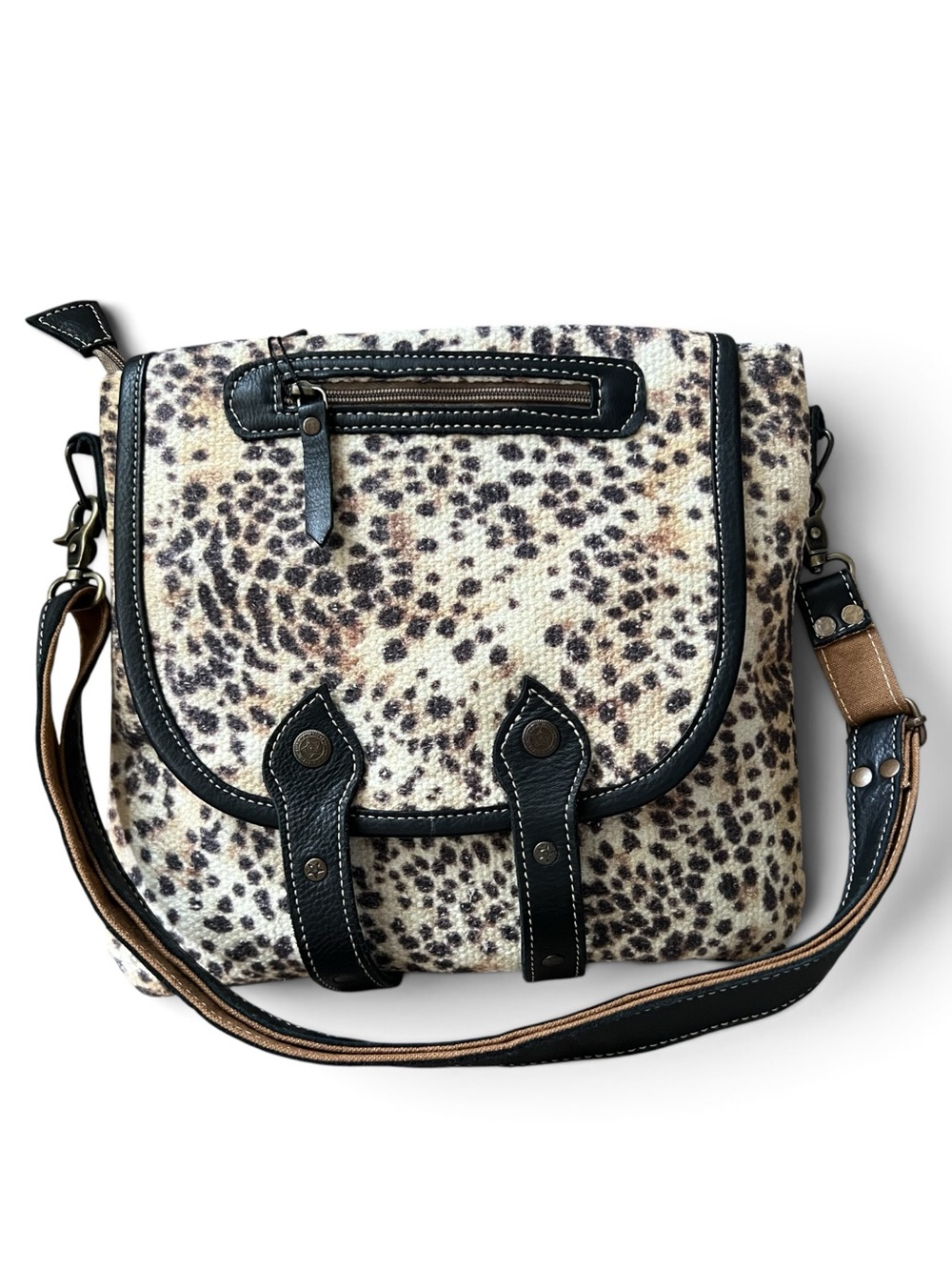 Hopofly NWT Hijol Upcycled Canvas Leather Animal Woven Rug Crossbody Bag